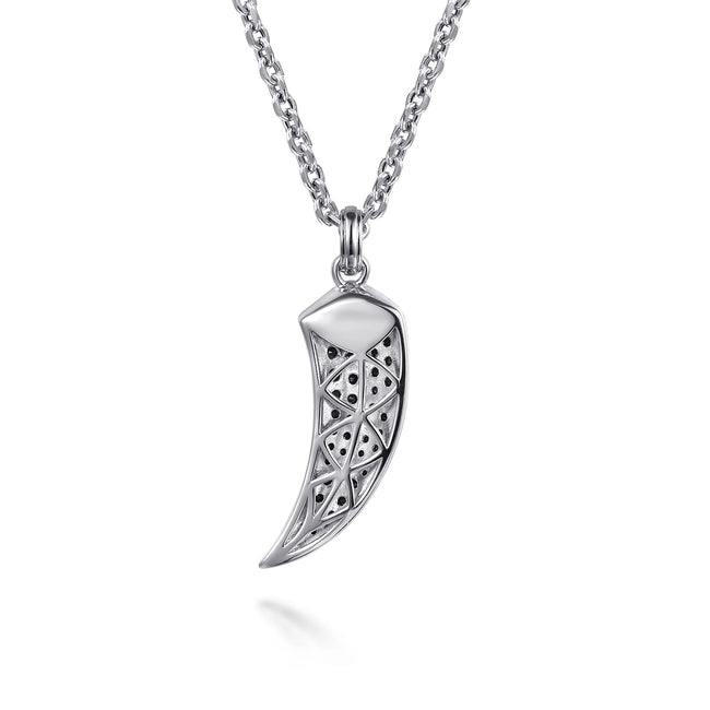 22 Inch 925 Sterling Silver Black Spinel Horn Pendant Necklace