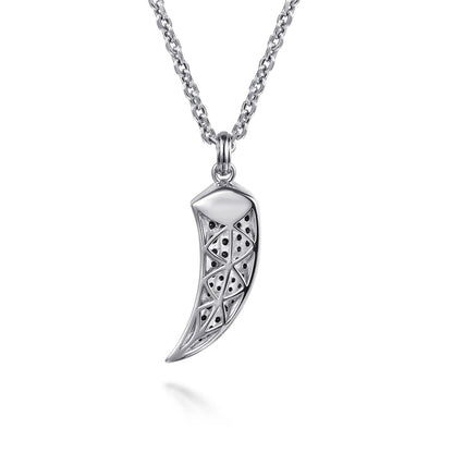 22 Inch 925 Sterling Silver Black Spinel Horn Pendant Necklace