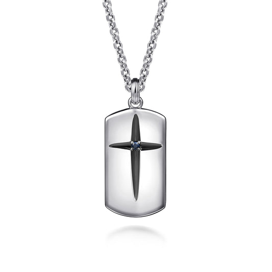 22 Inch 925 Sterling Silver Cross Dog Tag Pendant Necklace