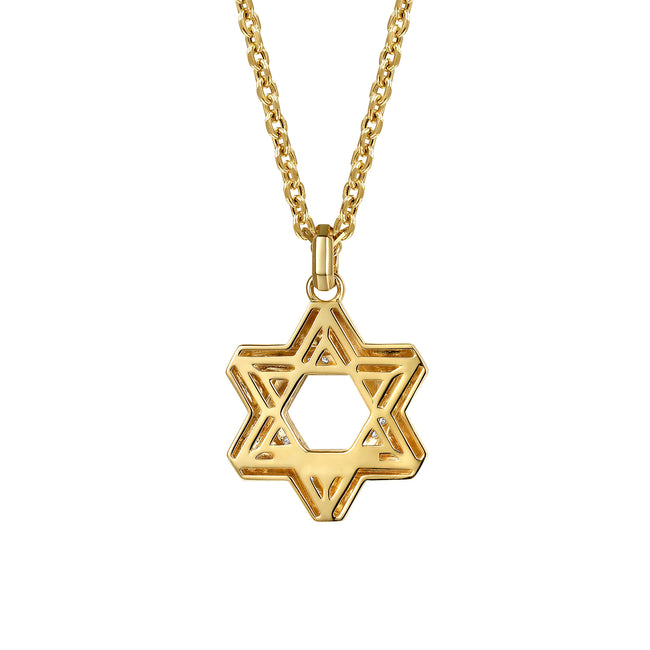22 Inch 14K Yellow Gold Diamond Star of David Pendant Necklace