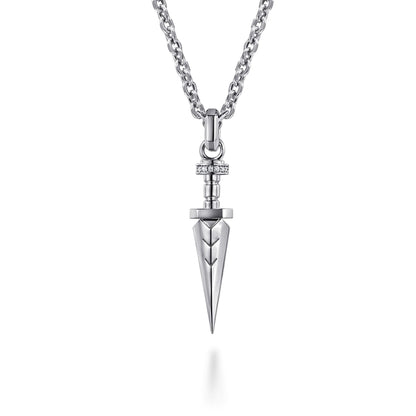 22 Inch 925 Sterling Silver White Sapphire Dagger Pendant Necklace