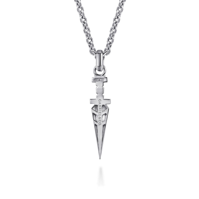 22 Inch 925 Sterling Silver White Sapphire Dagger Pendant Necklace