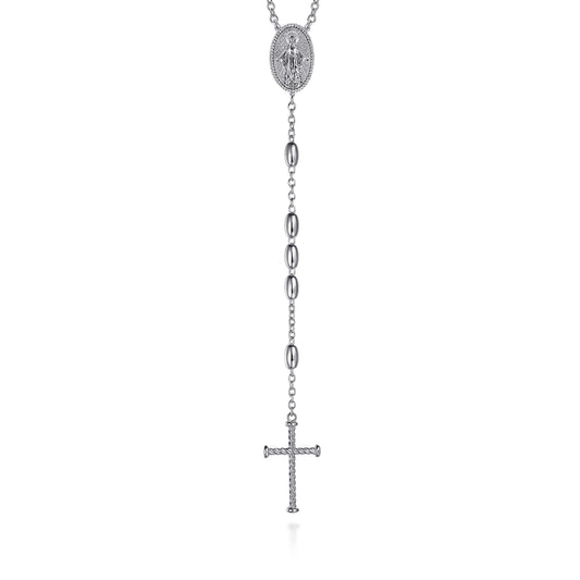 27 Inch 925 Sterling Silver Cross Rosary Solid Men's Link Chain Necklace