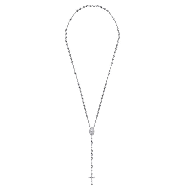 27 Inch 925 Sterling Silver Cross Rosary Solid Men's Link Chain Necklace