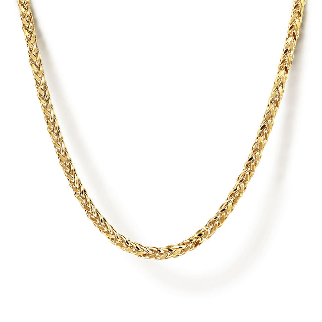 22 Inch 14K Yellow Gold Hollow Men's Wheat Chain Necklace