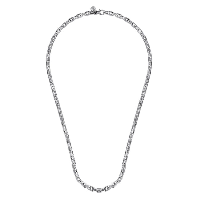 22 Inch 925 Sterling Silver Solid Faceted Men's Link Chain Necklace