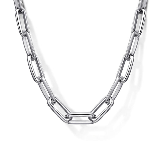 22 Inch 925 Sterling Silver Solid Faceted Men's Link Chain Necklace