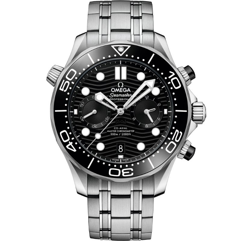 OMEGA Seamaster Diver 300M steel 44MM chronograph black ceramic bezel black index dial on steel bracelet