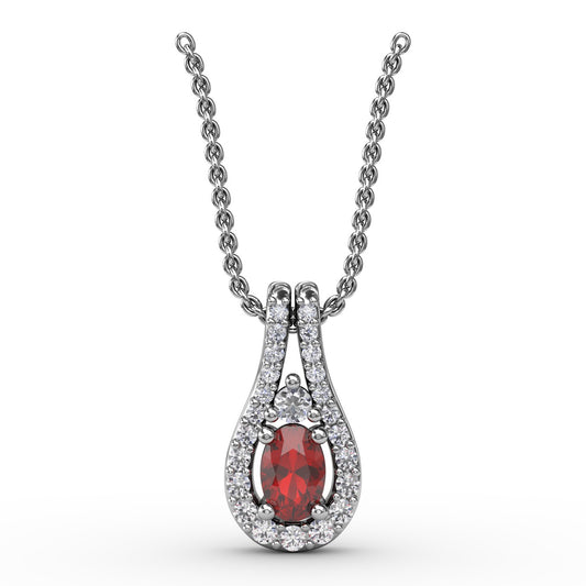Halo Teardrop Ruby and Diamond Pendant