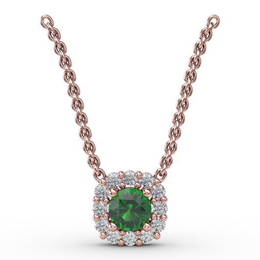 Classic Round Emerald and Diamond Pendant