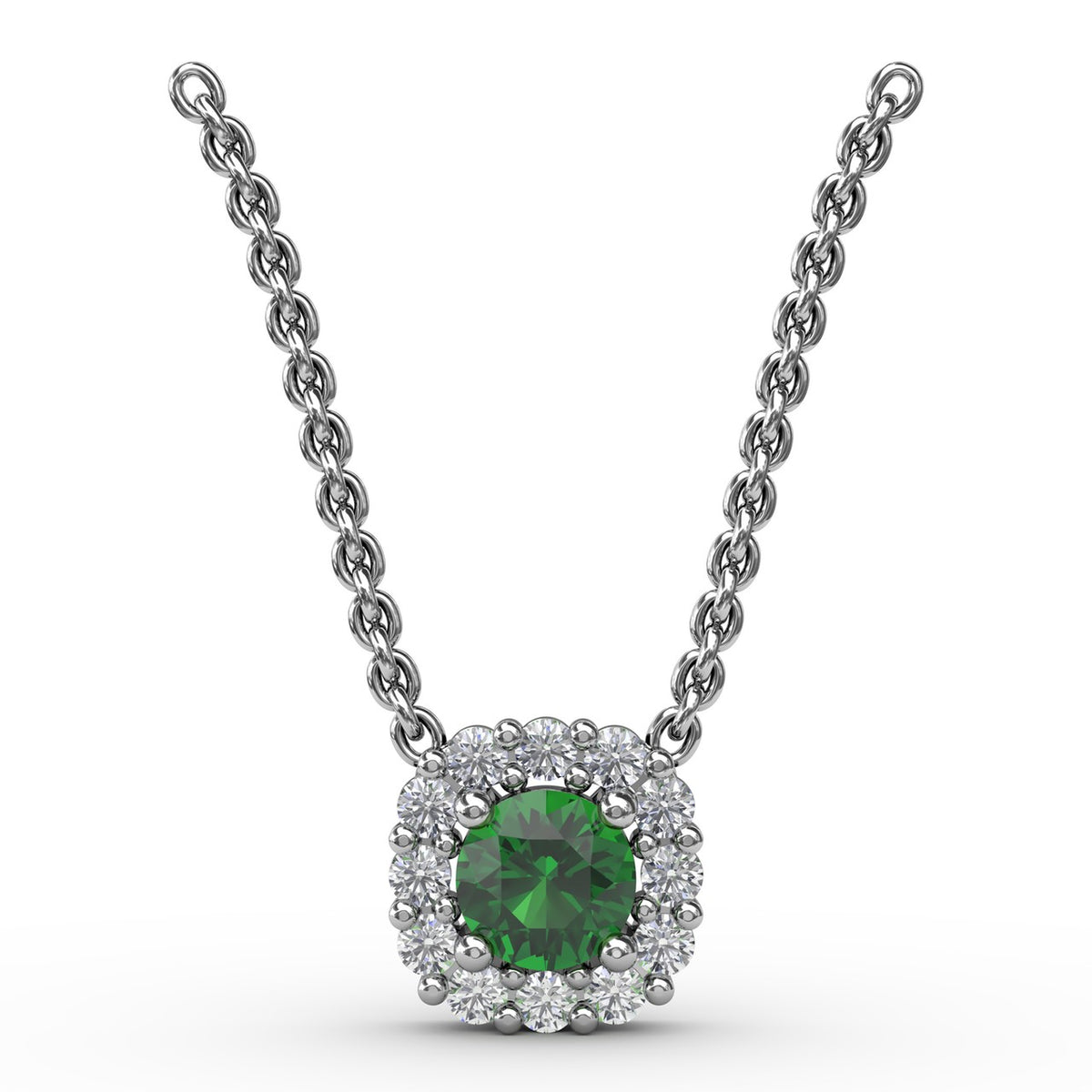 Classic Round Emerald and Diamond Pendant