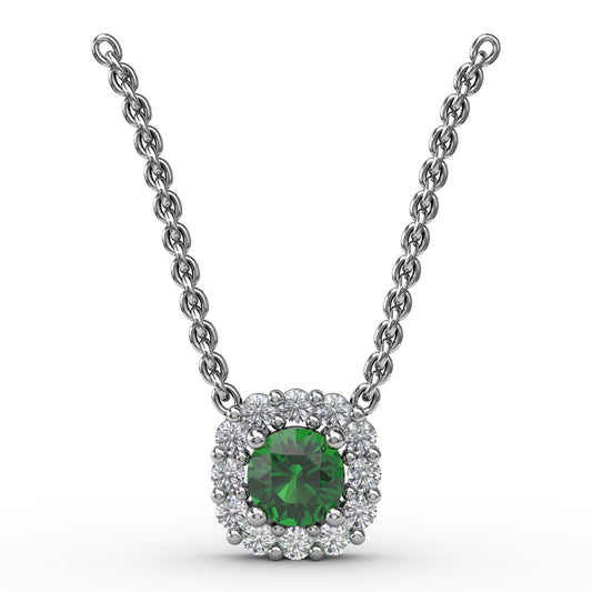 Classic Round Emerald and Diamond Pendant