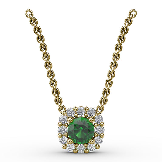 Classic Round Emerald and Diamond Pendant