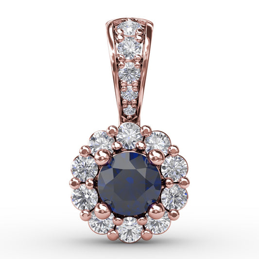 Halo Sapphire and Diamond Pendant