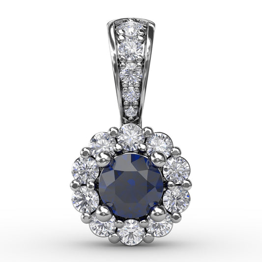 Halo Sapphire and Diamond Pendant