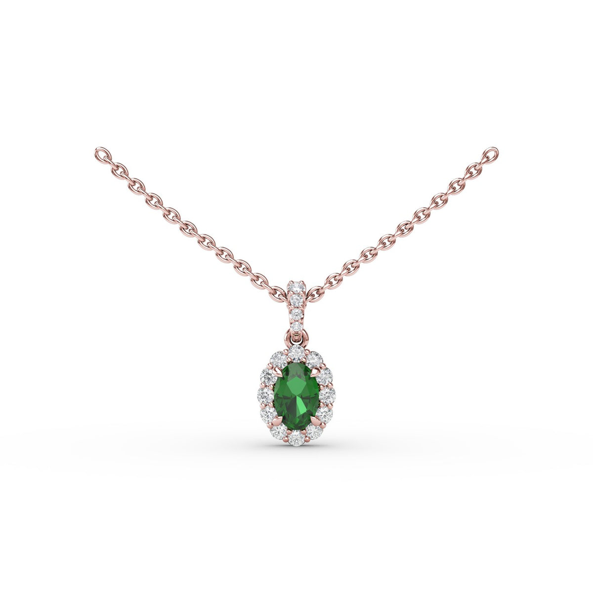 Emerald and Diamond Halo Necklace