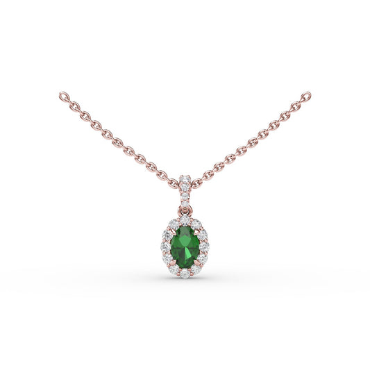 Emerald and Diamond Halo Necklace