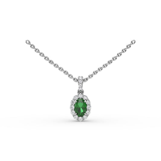Emerald and Diamond Halo Necklace