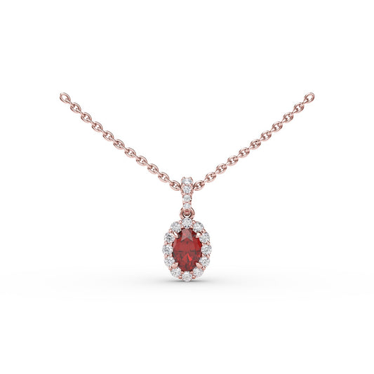 Ruby and Diamond Halo Necklace