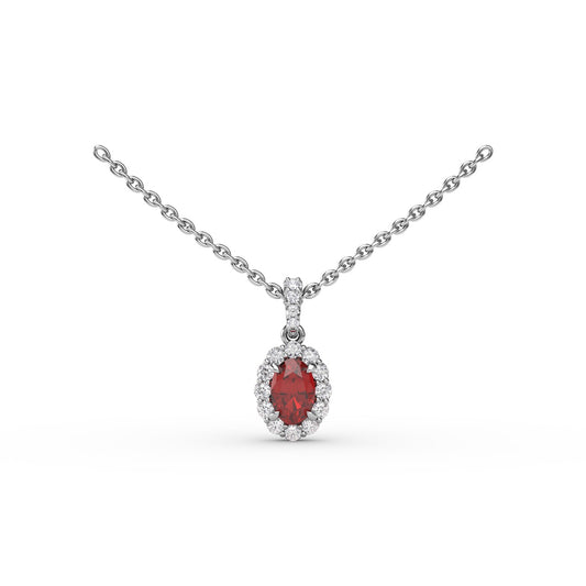 Ruby and Diamond Halo Necklace