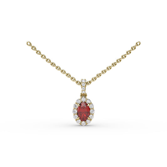 Ruby and Diamond Halo Necklace