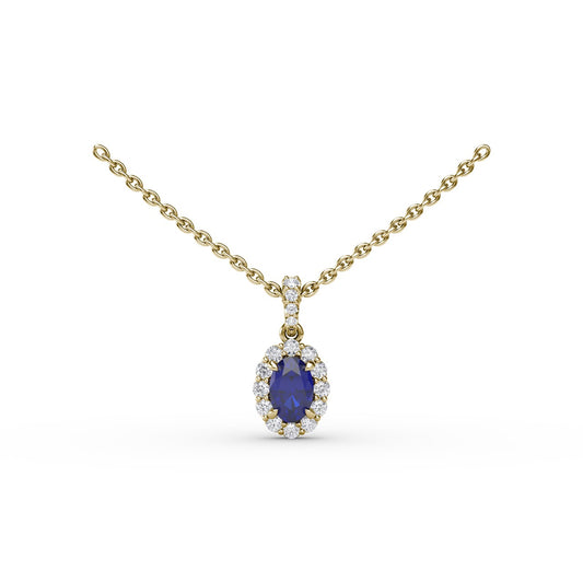 Sapphire and Diamond Halo Necklace