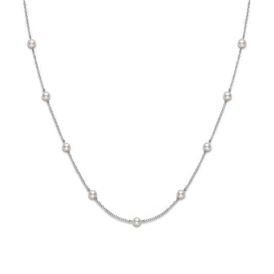 Akoya Cultured Pearl Station Necklace in 18K Yellow Gold