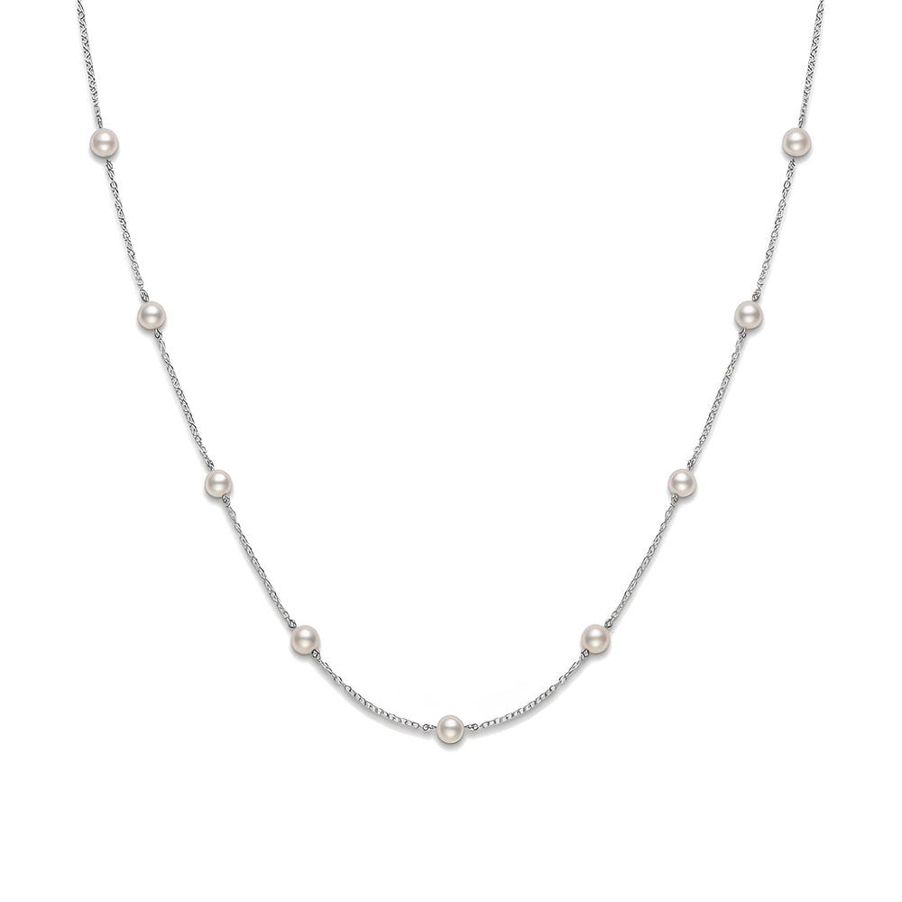 Akoya Cultured Pearl Station Necklace in 18K Yellow Gold