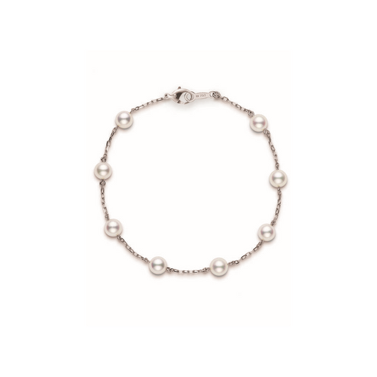Akoya Cultured Pearl Station Bracelet in 18K White Gold
