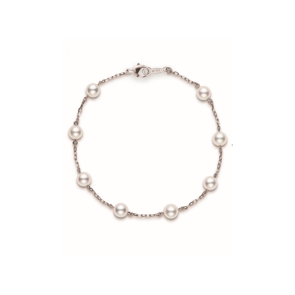Akoya Cultured Pearl Station Bracelet in 18K White Gold