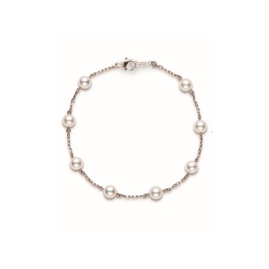 Akoya Cultured Pearl Station Bracelet in 18K White Gold