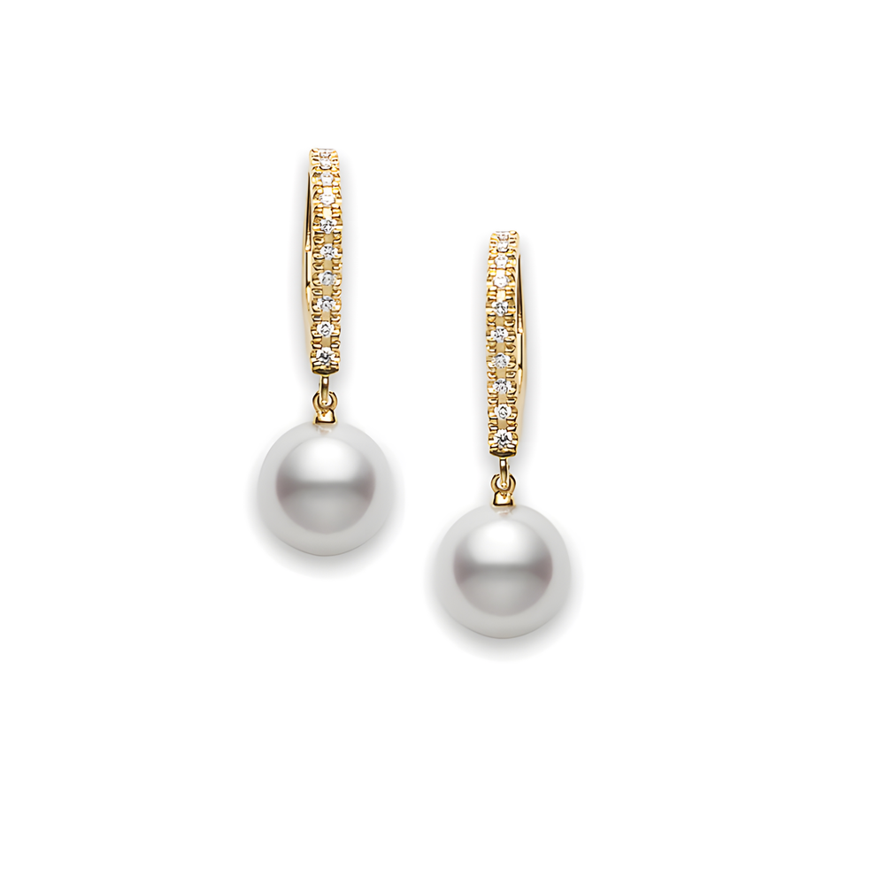 Classic Elegance Akoya Cultured Pearl Lever Back Earrings in 18K Yellow Gold