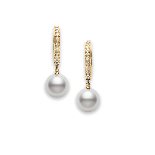 Classic Elegance Akoya Cultured Pearl Lever Back Earrings in 18K Yellow Gold