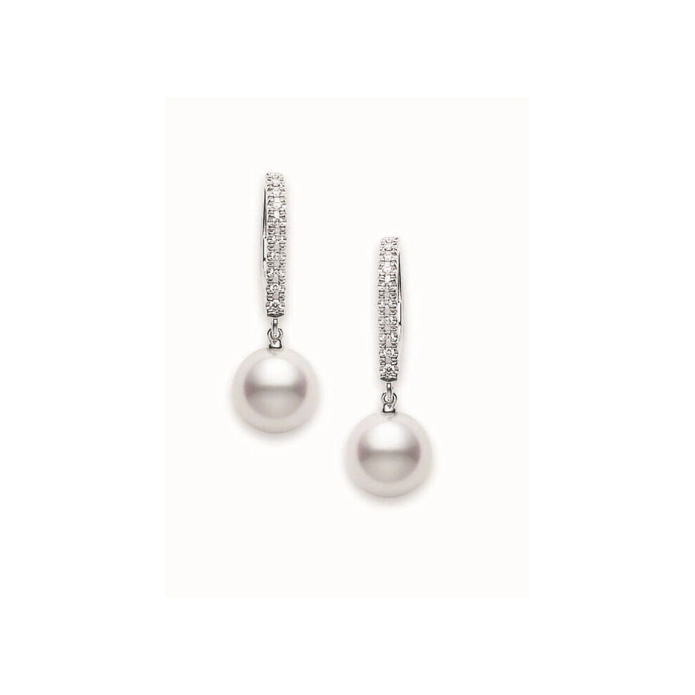 Classic Elegance Akoya Cultured Pearl Lever Back Earrings in 18K White Gold