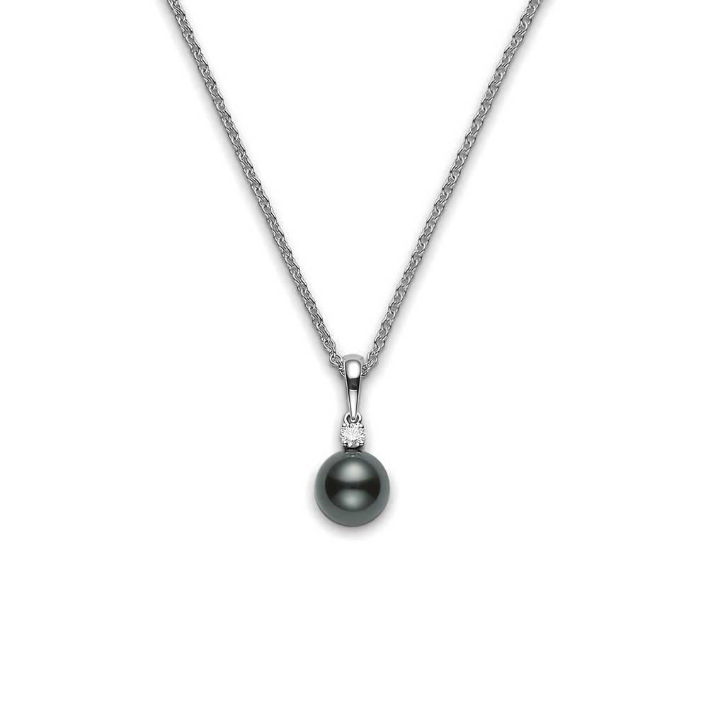 Everyday Essentials Black South Sea Cultured Pearl Pendant with Diamonds in 18K White Gold