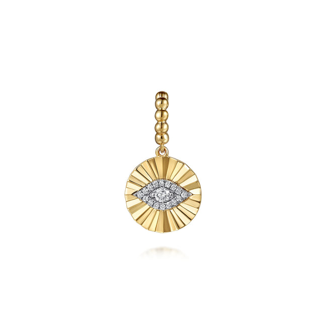 14K White and Yellow Gold Bujukan Diamond Cut Evil Eye Medallion Pendant