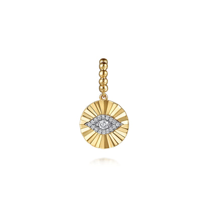 14K White and Yellow Gold Bujukan Diamond Cut Evil Eye Medallion Pendant