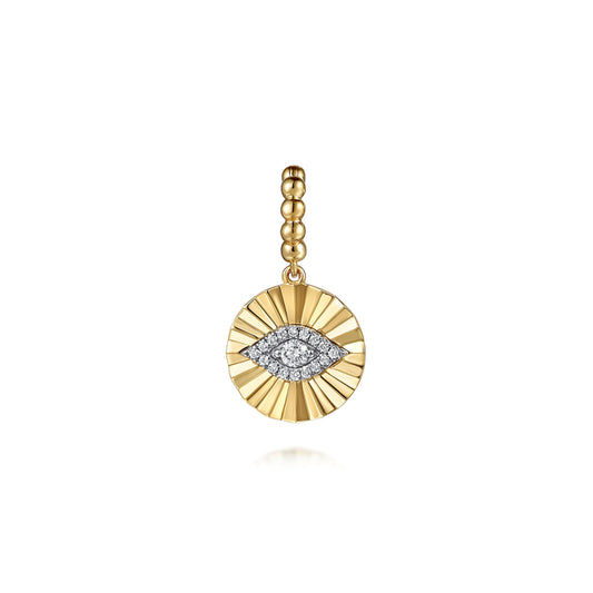 14K White and Yellow Gold Bujukan Diamond Cut Evil Eye Medallion Pendant