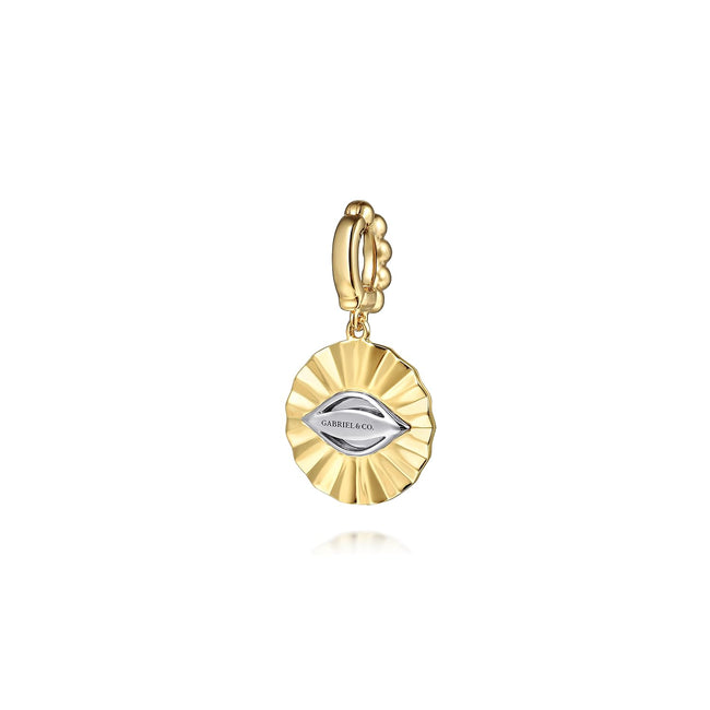 14K White and Yellow Gold Bujukan Diamond Cut Evil Eye Medallion Pendant