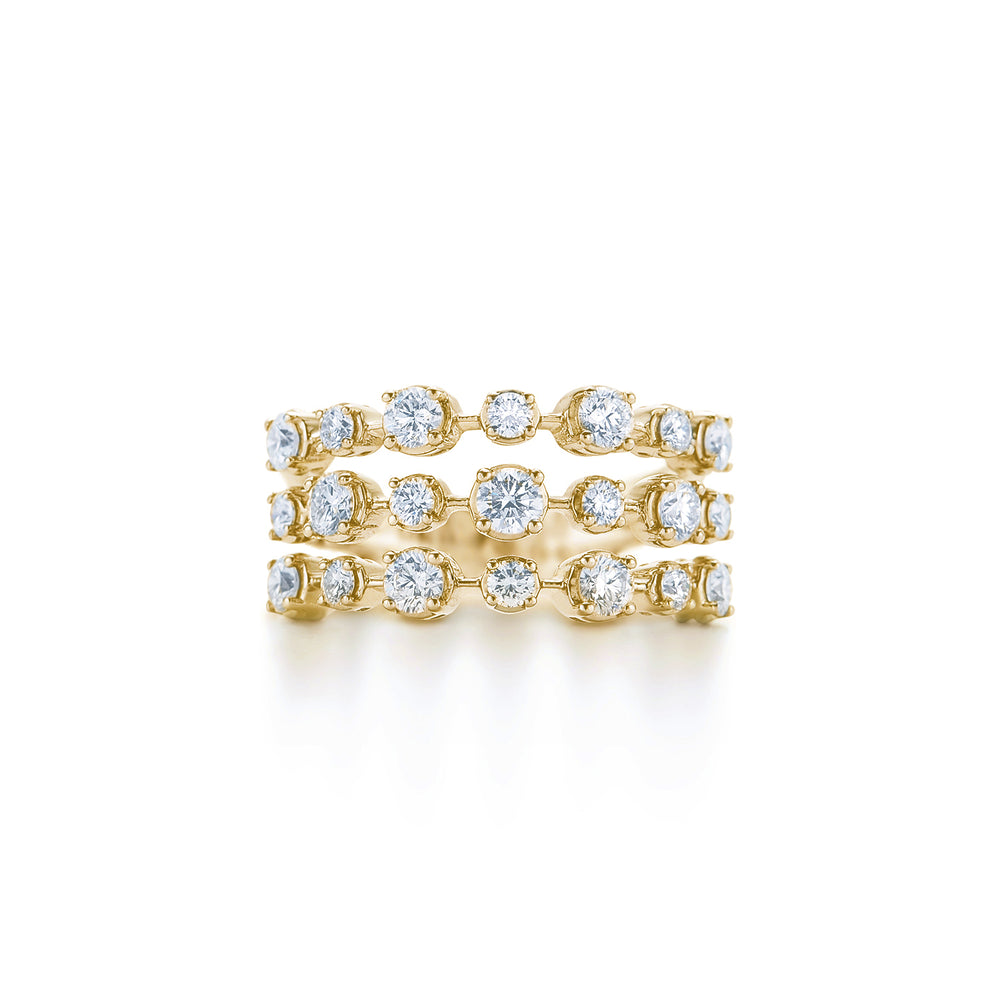 Starry Night Three Row Diamond Ring in 18K Yellow Gold