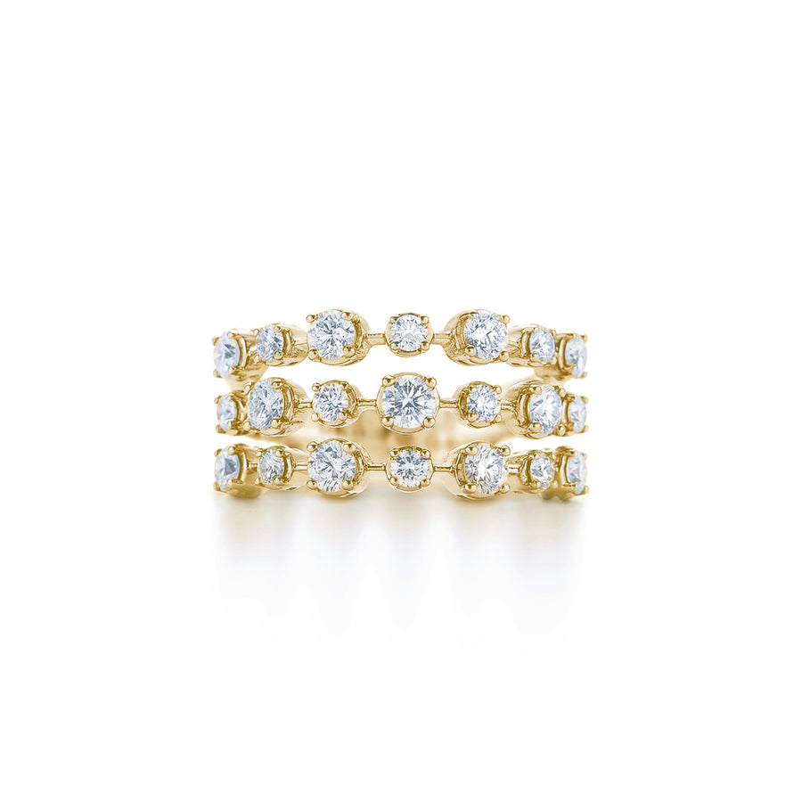 Starry Night Three Row Diamond Ring in 18K Yellow Gold