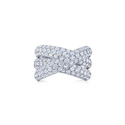 Moonlight 3-Row Crossover Ring with Pavé Diamonds in 18k White Gold