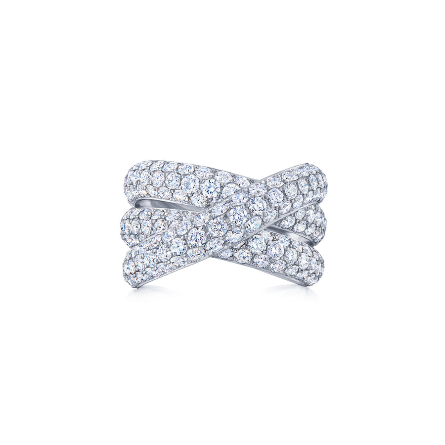 Moonlight 3-Row Crossover Ring with Pavé Diamonds in 18k White Gold