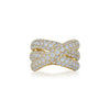 Moonlight 3-Row Crossover Ring with Pavé Diamonds in 18k Yellow Gold