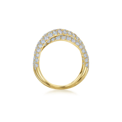 Moonlight 3-Row Crossover Ring with Pavé Diamonds in 18k Yellow Gold