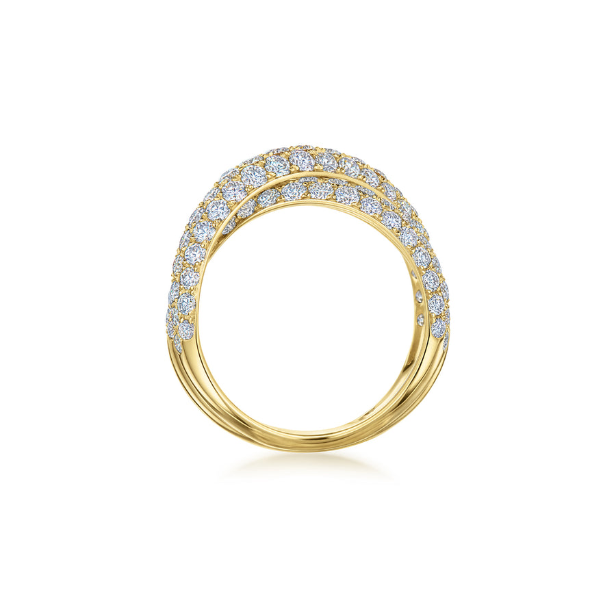Moonlight 3-Row Crossover Ring with Pavé Diamonds in 18k Yellow Gold