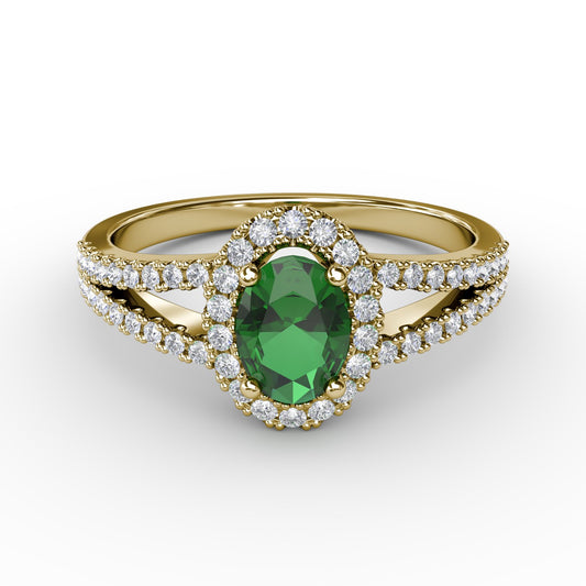 Split Shank Oval Emerald and Diamond Ring