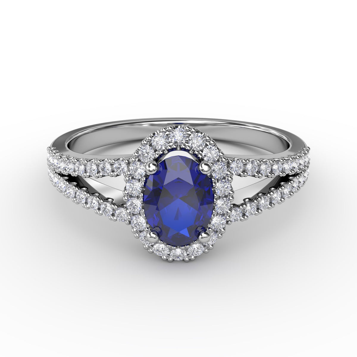 Split Shank Oval Sapphire and Diamond Ring