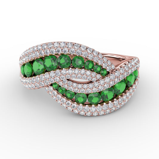 Intertwining Love Emerald and Diamond Ring