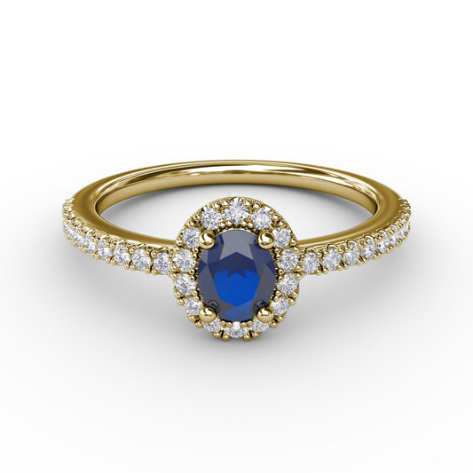 Classic Halo Sapphire and Diamond Ring